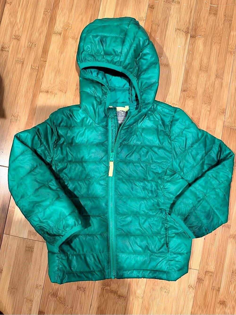 Primary Lightweight Puffer Jacket Green - Kids Sz 5